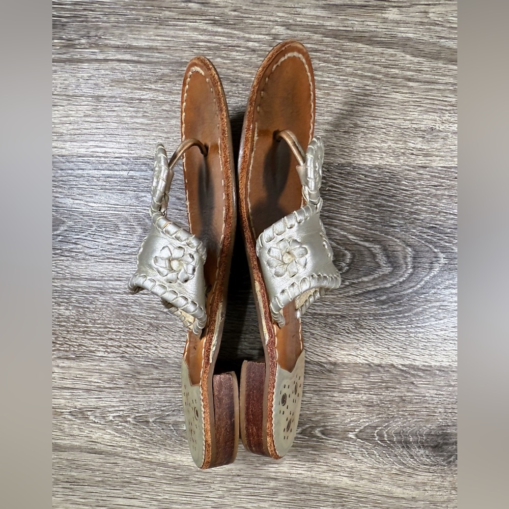 Jack Rogers Shoes Women 8.5 Platinum Leather Hampton Calyspso Sandals Preppy View 5